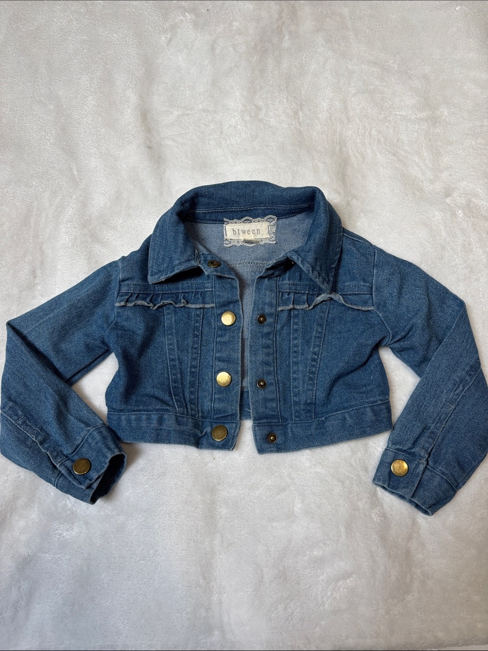 btween Blue Cropped Denim Jacket with Gold Buttons